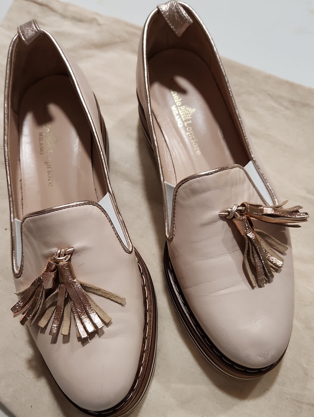 Milano Collection Cream Leather Tassel Loafers